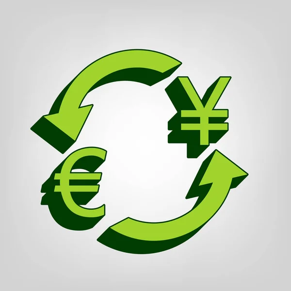 Wechselzeichen Euro Und Japanischer Yen Vektor Gelb Grünes Einheitliches Symbol — Stockvektor