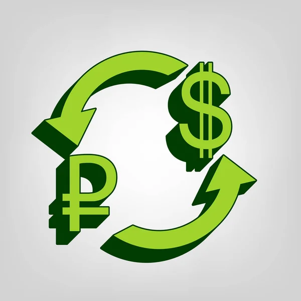 Знак Обмена Валюты Рубль Доллар Сша Вектор Желто Зеленая Твердая — стоковый вектор