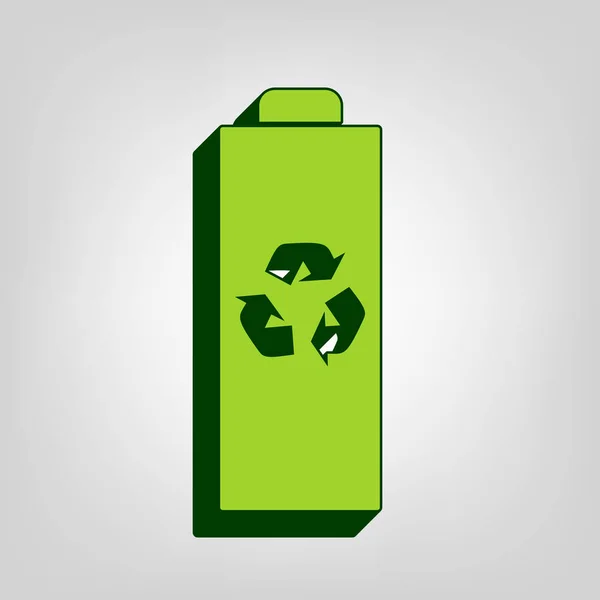 电池回收标志插图 黄色绿色实体图标与深绿色的外部身体在浅色背景 — 图库矢量图片#