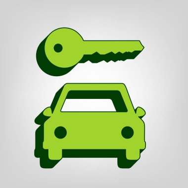 Araba anahtar basit işareti. Vektör. Açık renkli renkli, koyu yeşil dış gövde ile sarı yeşil katı simgesi.
