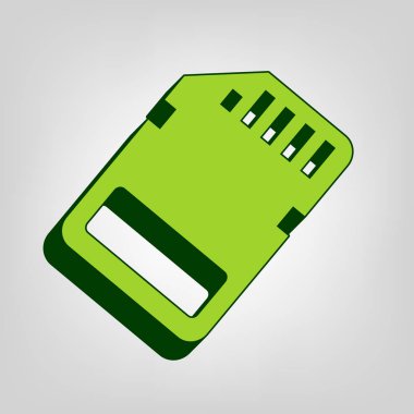 Bellek kartı işareti. Vektör. Açık renkli renkli, koyu yeşil dış gövde ile sarı yeşil katı simgesi.