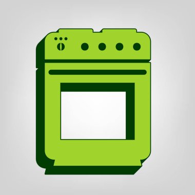 İşareti soba. Vektör. Açık renkli renkli, koyu yeşil dış gövde ile sarı yeşil katı simgesi.
