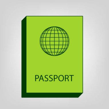 Pasaport işareti illüstrasyon. Vektör. Açık renkli renkli, koyu yeşil dış gövde ile sarı yeşil katı simgesi.