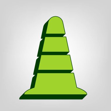 Yol trafik koni simgesi. Vektör. Açık renkli renkli, koyu yeşil dış gövde ile sarı yeşil katı simgesi.