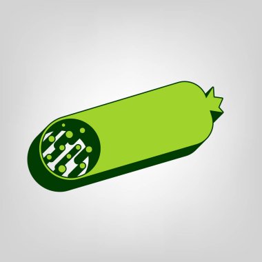 Sosis işareti illüstrasyon. Vektör. Açık renkli renkli, koyu yeşil dış gövde ile sarı yeşil katı simgesi.