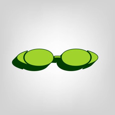 Dalış gözlük illüstrasyon işareti. Vektör. Açık renkli renkli, koyu yeşil dış gövde ile sarı yeşil katı simgesi.