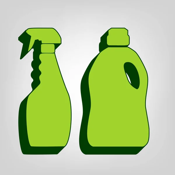 家用化学瓶标志 黄色绿色实体图标与深绿色的外部身体在浅色背景 — 图库矢量图片
