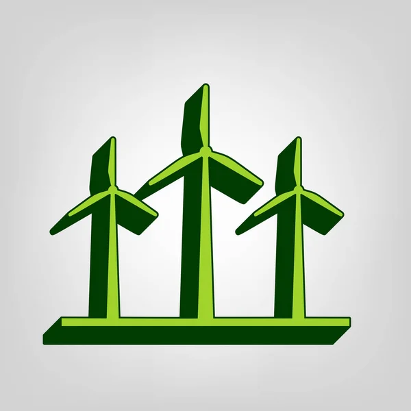 Les Éoliennes Signent Vecteur Icône Solide Jaune Vert Avec Corps — Image vectorielle