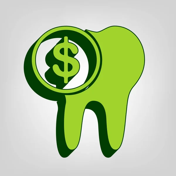 Costo Del Signo Tratamiento Dental Vector Icono Sólido Verde Amarillo — Vector de stock