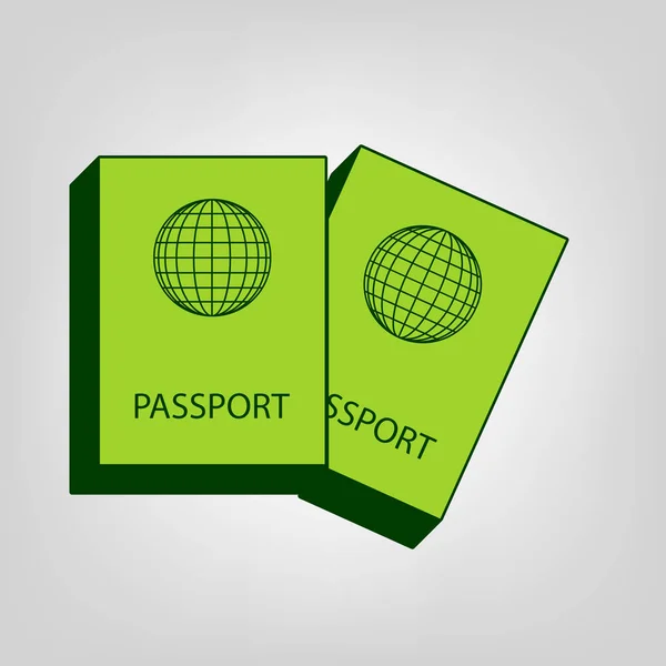 Dos Pasaportes Firman Ilustración Vector Icono Sólido Verde Amarillo Con — Vector de stock