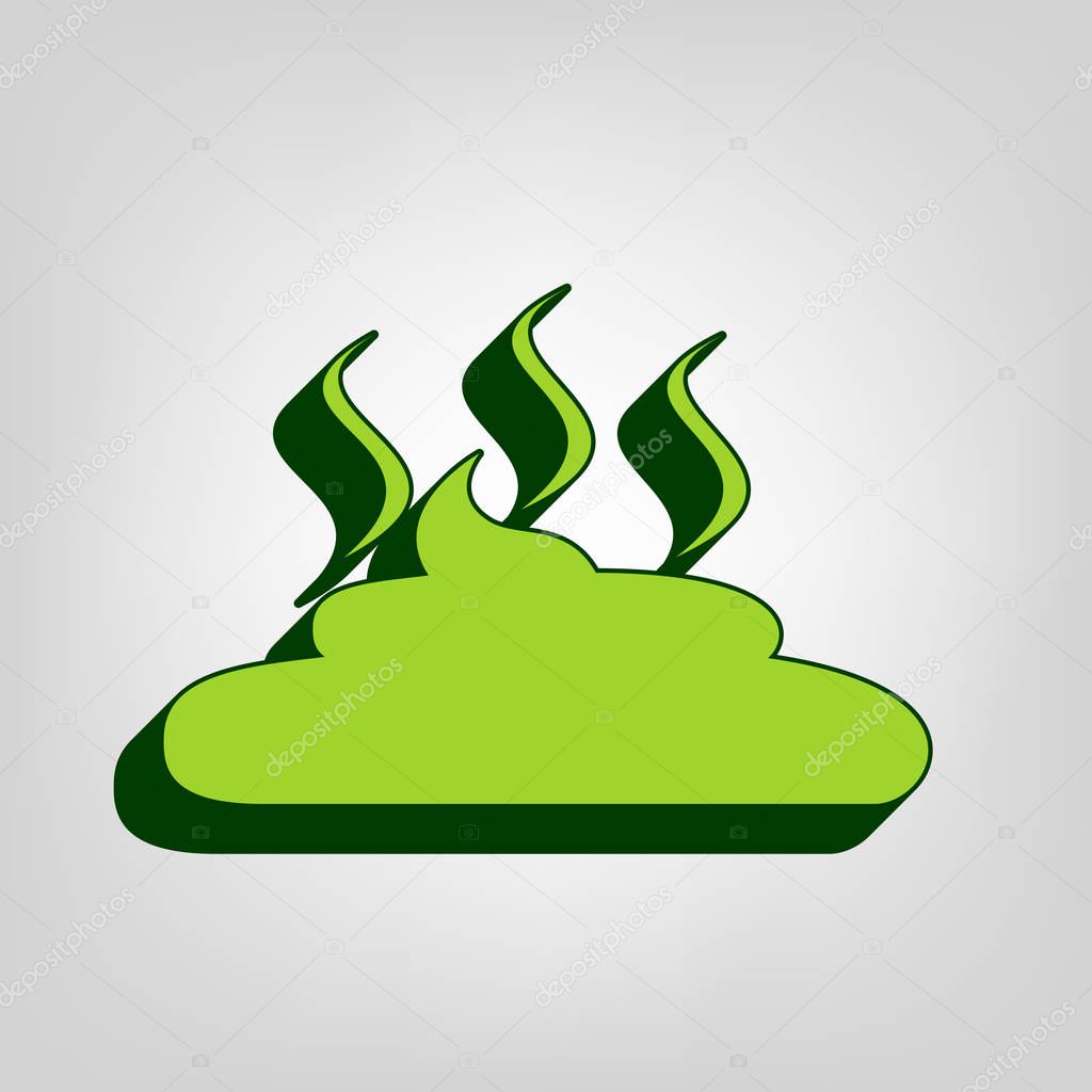 Simple Poop sign illustration. Vector. Yellow green solid icon with dark green external body at light colored background.