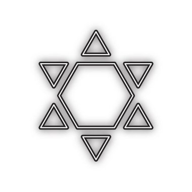 Kalkan Magen David Yıldız Ters. İsrail'in sembolü ters çevrilmiş. Vektör. Beyaz arka planda yumuşak gölgeli çift konturlu siyah simge. Izole.