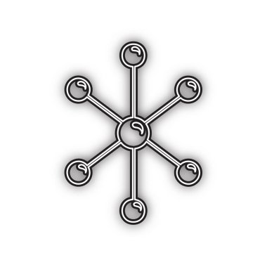 Molekül işareti illüstrasyon. Vektör. Beyaz arka planda yumuşak gölgeli çift konturlu siyah simge. Izole.