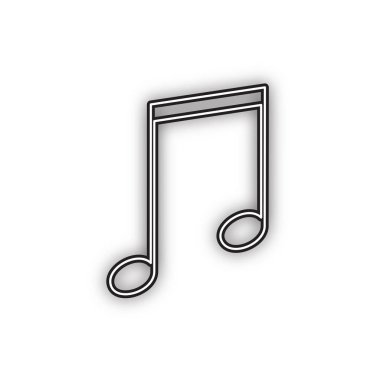 Müzik işareti illüstrasyon. Vektör. Beyaz arka planda yumuşak gölgeli çift konturlu siyah simge. Izole.