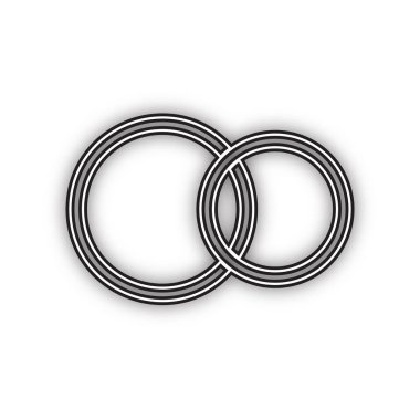 Alyans tabelası. Vektör. Beyaz arka planda yumuşak gölgeli çift konturlu siyah simge. Izole.