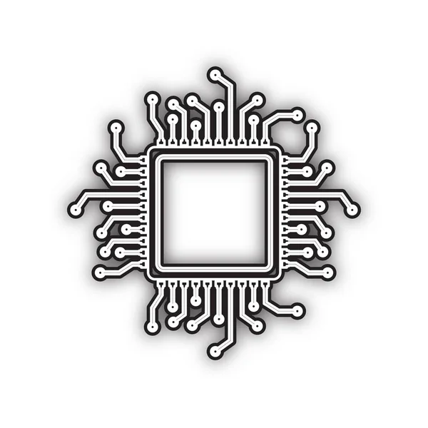 Processor Mikroprocessor Illustration Vektor Dubbel Kontur Svart Ikon Med Mjuk — Stock vektor