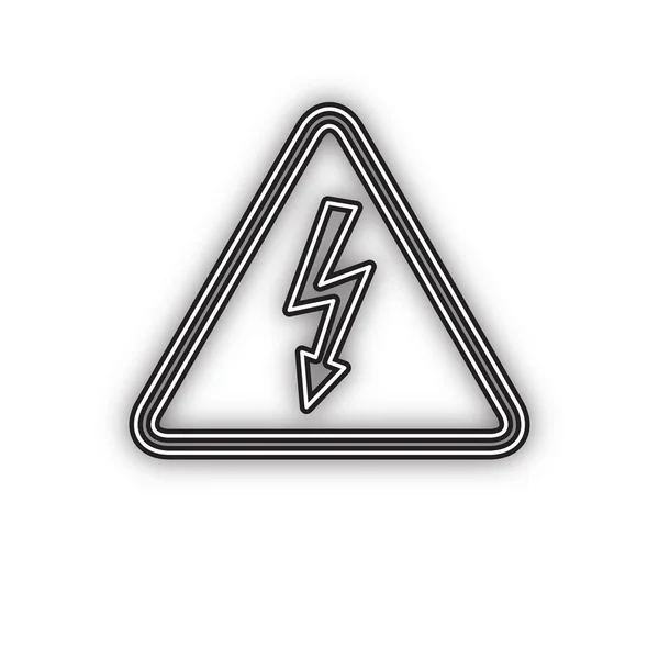 高電圧危険サイン ベクトル 白い背景に柔らかい影を持つ二重輪郭黒のアイコン — ストックベクタ