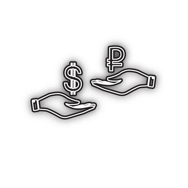 Geldwechsel Von Hand Hand Dollar Und Rubel Vektor Schwarzes Symbol — Stockvektor