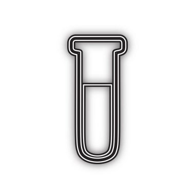 Tıbbi Tüp simgesi. Laboratuvar cam işareti. Vektör. Beyaz arka planda yumuşak gölgeli çift konturlu siyah simge. Izole.