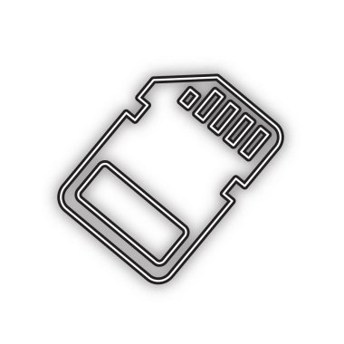 Hafıza kartı işareti. Vektör. Beyaz arka planda yumuşak gölgeli çift konturlu siyah simge. Izole.