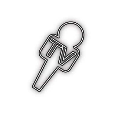 Tv mikrofon işareti illüstrasyon. Vektör. Beyaz arka planda yumuşak gölgeli çift konturlu siyah simge. Izole.