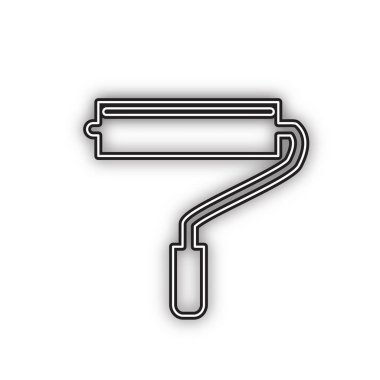 Silindir işareti illüstrasyon. Vektör. Beyaz arka planda yumuşak gölgeli çift konturlu siyah simge. Izole.