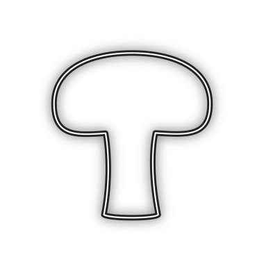 Mantar basit işareti. Vektör. Beyaz arka planda yumuşak gölgeli çift konturlu siyah simge. Izole.