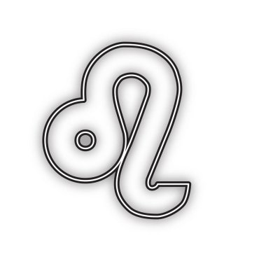 Aslan burcu illüstrasyon. Vektör. Beyaz arka planda yumuşak gölgeli çift konturlu siyah simge. Izole.