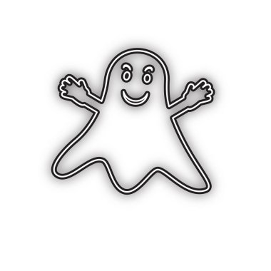 Hayalet işareti. Vektör. Beyaz arka planda yumuşak gölgeli çift konturlu siyah simge. Izole.