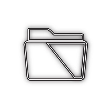 Klasör işareti çizimi. Vektör. Beyaz arka planda yumuşak gölgeli çift konturlu siyah simge. Izole.