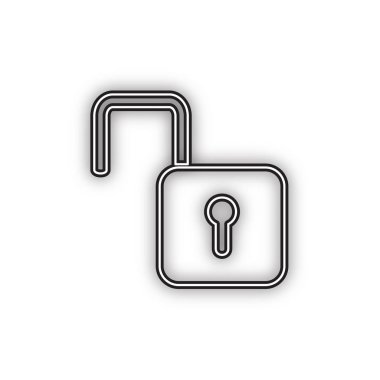 İşaret çiziminin kilidini açın. Vektör. Beyaz arka planda yumuşak gölgeli çift konturlu siyah simge. Izole.