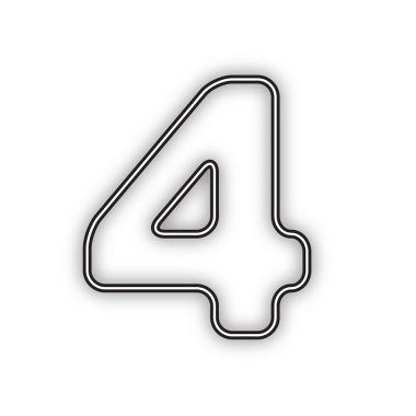 4 numaralı işaret tasarım şablonu öğesi. Vektör. Beyaz arka planda yumuşak gölgeli çift konturlu siyah simge. Izole.