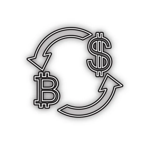 Signo Cambio Divisas Bitcoin Dólar Estadounidense Vector Icono Negro Doble — Vector de stock