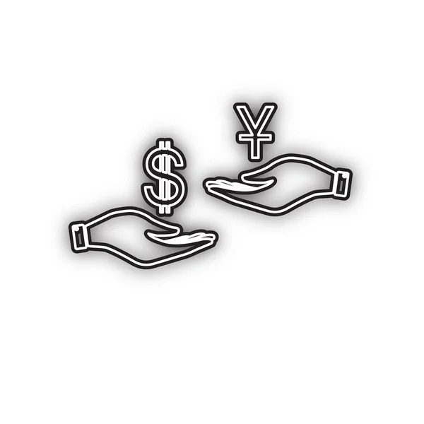 Výměna Měny Ruky Ruky Dolar Jüan Vektorové Dvojitá Ikona Obrysu — Stockový vektor