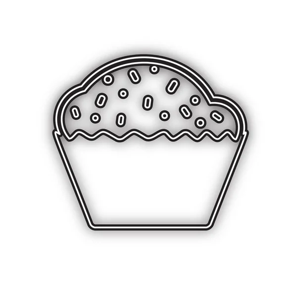 カップケーキの看板ベクトル 白い背景に柔らかい影を持つ二重輪郭黒のアイコン — ストックベクタ