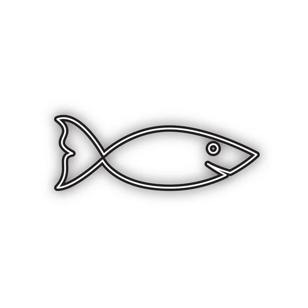 Fish Sign Illustration Vector Double Contour Black Icon Soft Shadow — Stock Vector