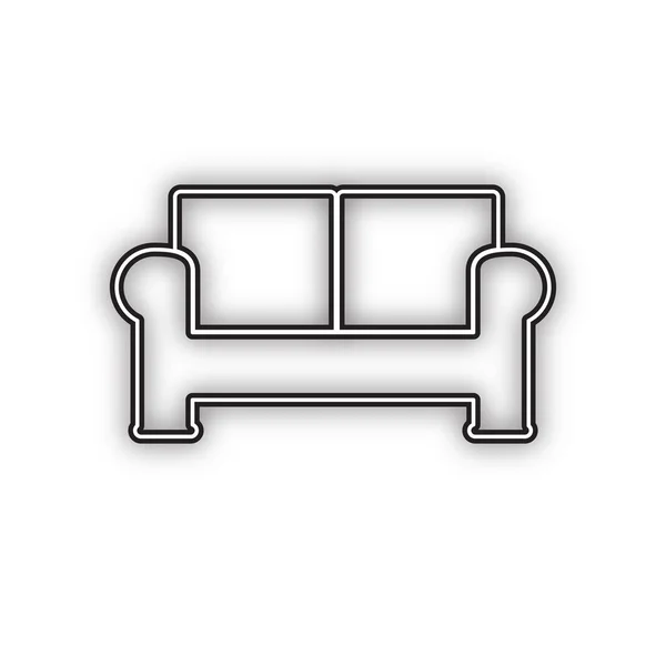 Illustration Signe Canapé Vecteur Icône Noire Double Contour Avec Ombre — Image vectorielle