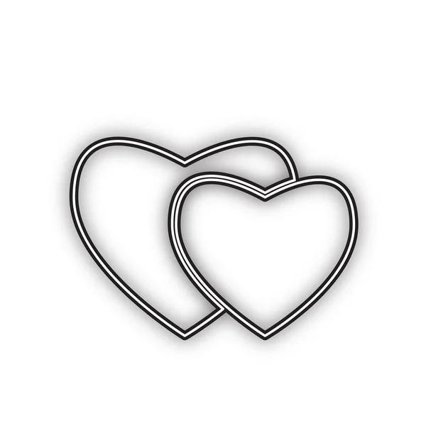 Знак Двух Сердец Вектор Двойной Контурный Черный Значок Мягкой Тенью — стоковый вектор