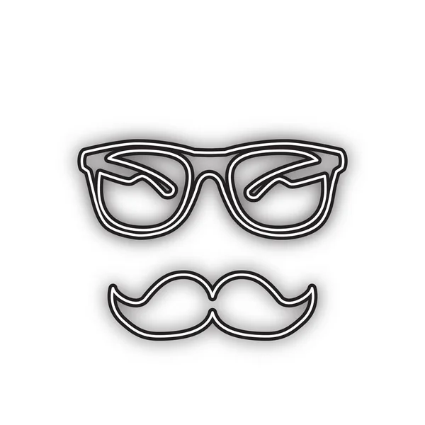 口ひげと眼鏡のサイン ベクトル 白い背景に柔らかい影を持つ二重輪郭黒のアイコン — ストックベクタ
