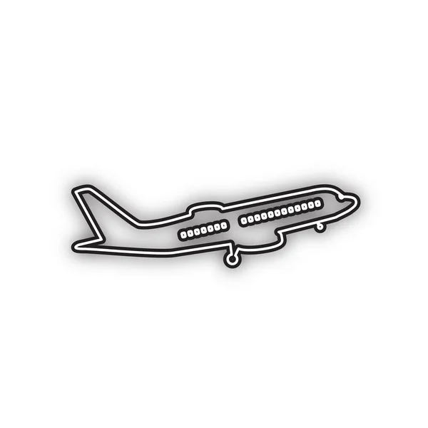Panneau Avion Volant Vue Latérale Vecteur Icône Noire Double Contour — Image vectorielle