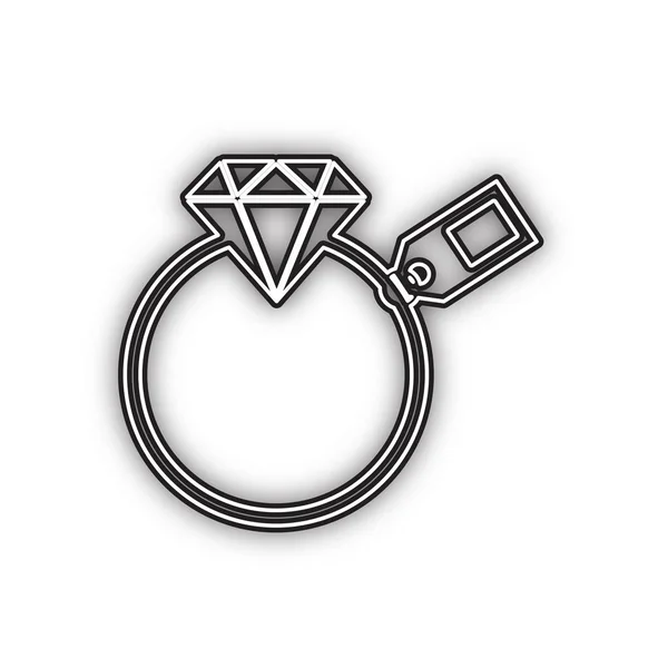 Diamond Teken Met Tag Vector Dubbel Contour Zwart Pictogram Met — Stockvector