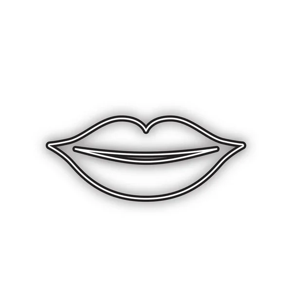 Lippen Teken Illustratie Vector Dubbel Contour Zwart Pictogram Met Zachte — Stockvector