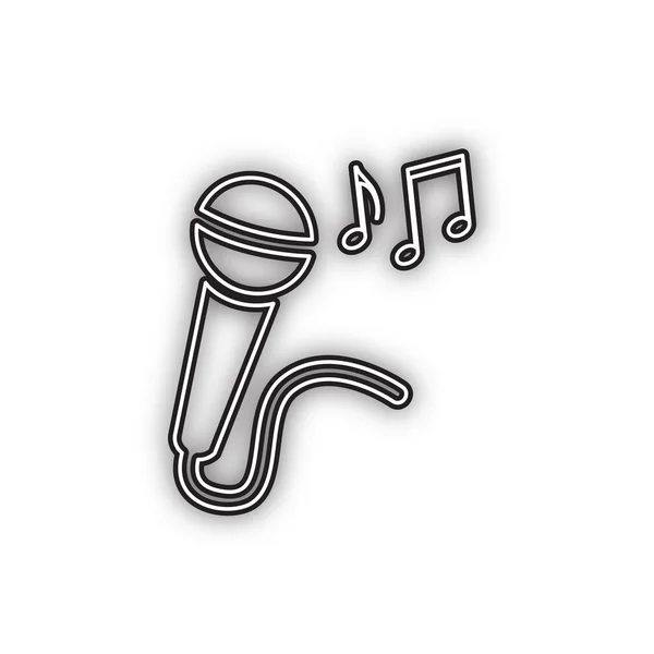 Znak Mikrofonu Nutami Muzycznymi Wektor Podwójny Kontur Czarny Ikona Miękkim — Wektor stockowy