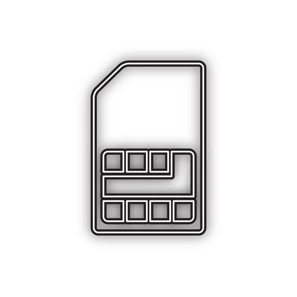 Signe Carte Sim Vecteur Icône Noire Double Contour Avec Ombre — Image vectorielle