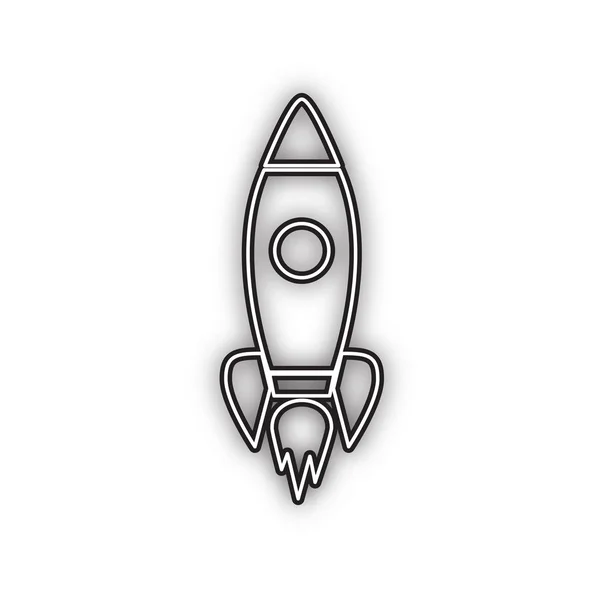 Rocket Sign Illustration Vector Double Contour Black Icon Soft Shadow — Stock Vector