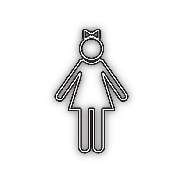 Mädchen Zeichen Illustration Vektor Schwarzes Symbol Mit Doppelter Kontur Und — Stockvektor