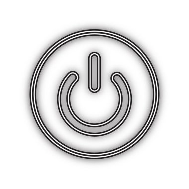 Kapat düğmesi işareti. Vektör. Beyaz arka planda yumuşak gölgeli çift konturlu siyah simge. Izole.