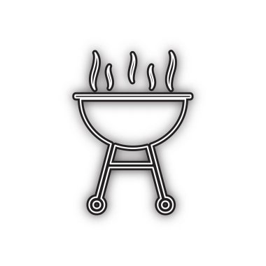 Barbekü basit işareti. Vektör. Beyaz arka planda yumuşak gölgeli çift konturlu siyah simge. Izole.