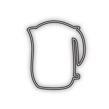 Elektrikli su ısıtıcısı işareti. Vektör. Beyaz arka planda yumuşak gölgeli çift konturlu siyah simge. Izole.