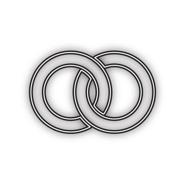 Wdding halkaları işaret illüstrasyon. Vektör. Beyaz arka planda yumuşak gölgeli çift konturlu siyah simge. Izole.